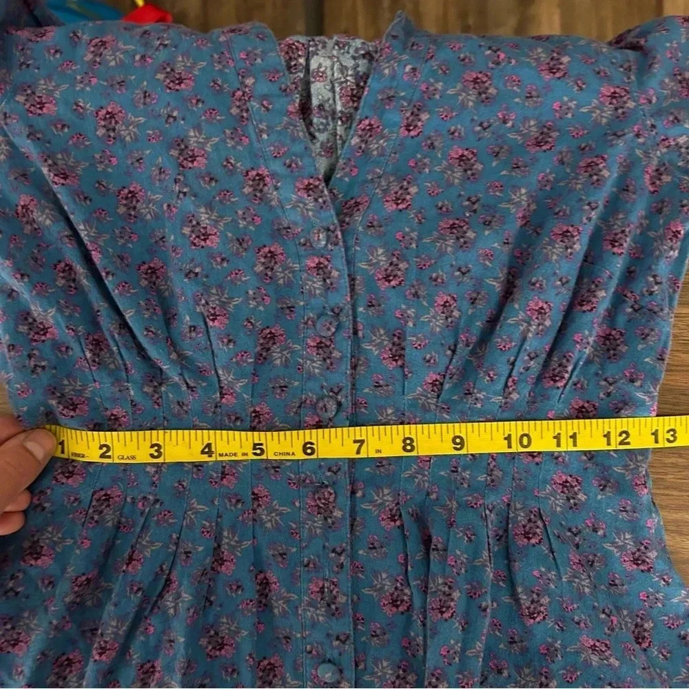 Pins & Needles Blue Floral Peplum Top - Small Boho Cottagecore - Picture 11 of 13
